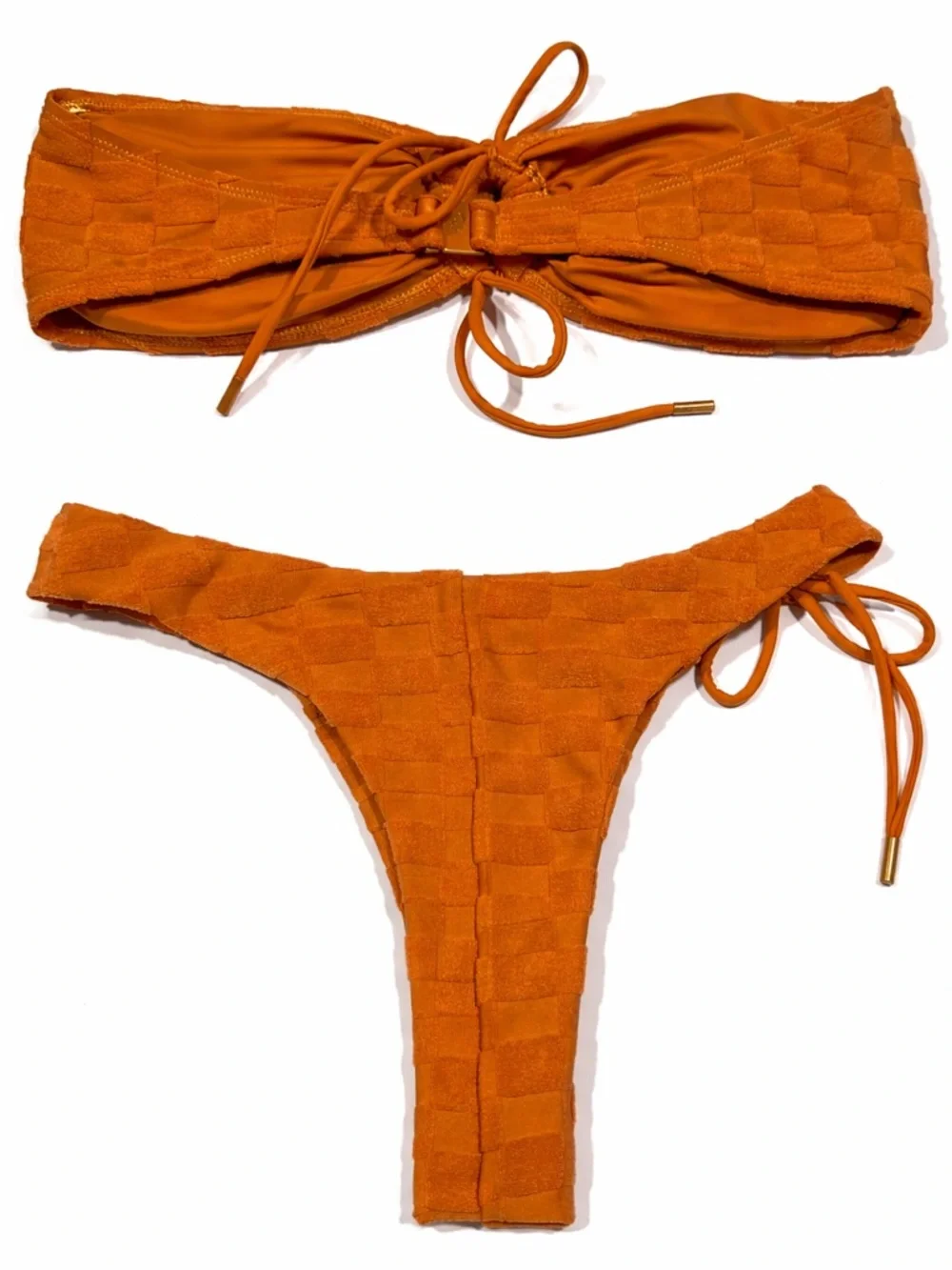 Blackbough Orange Textured Bandeau Bikini Set 👙